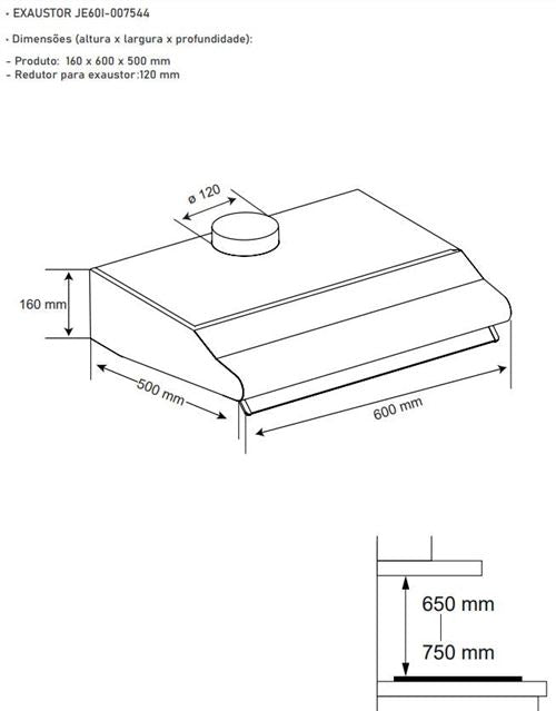 Exaustor Jocel JE60I-007544 | 60 Cm - Aço inoxidável For Cheap