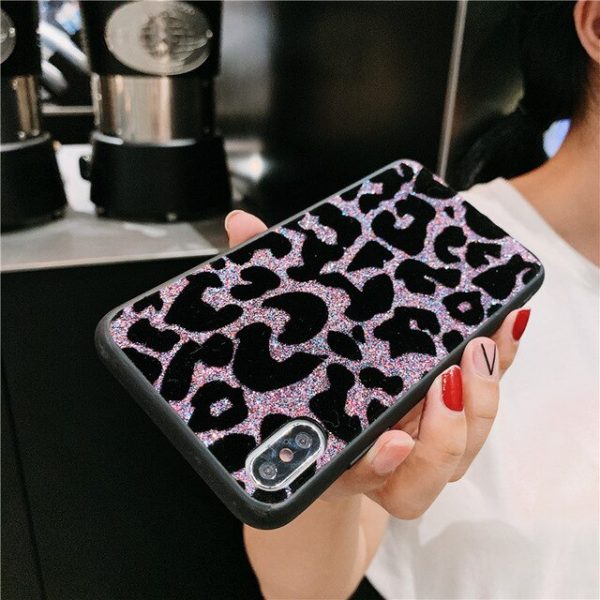 Silver Glitter Leopard Phone Case For Samsung For Sale