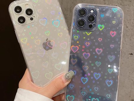 Holographic Clear Case With Hearts For iPhone Online Hot Sale