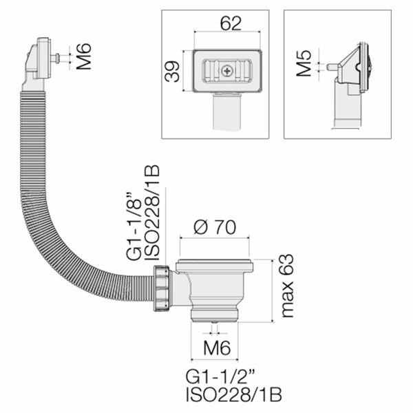 Valsir 1  1 2 waste with basket and rectangular overflow Supply