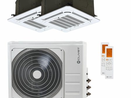 Clivet BOX 2 air conditioner 650x650 4-way dual split cassette 18000+18000 BTU inverter A+ outdoor unit 12.3 kW For Sale