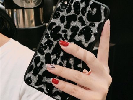 Silver Glitter Leopard Phone Case For Samsung For Sale